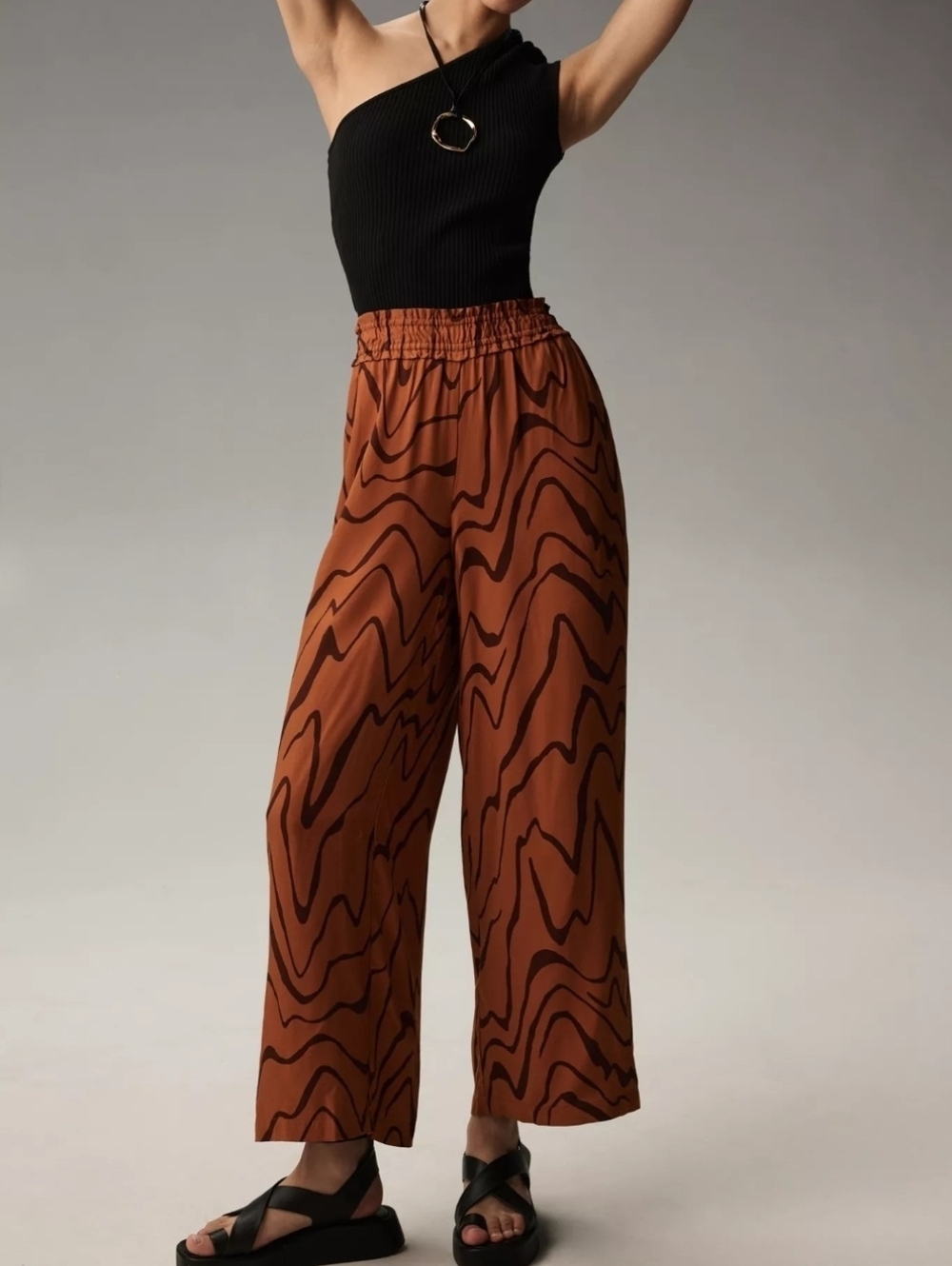 Anthropologie Abstract Marble Print Wide Leg Pull On Pants Boho Resort Small